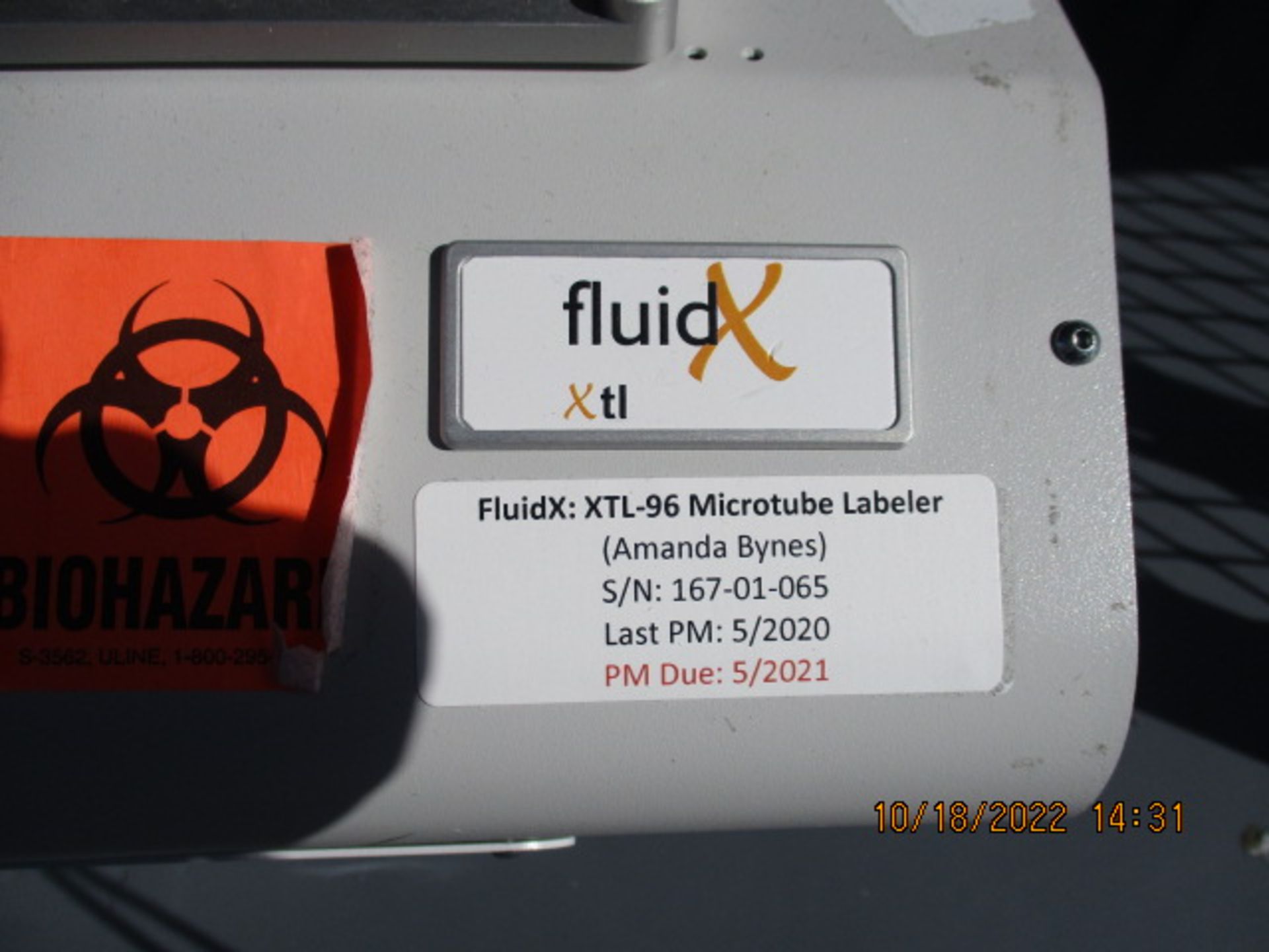 FLUIDX XTL-96 MICROTUBE LABELER - Image 3 of 6