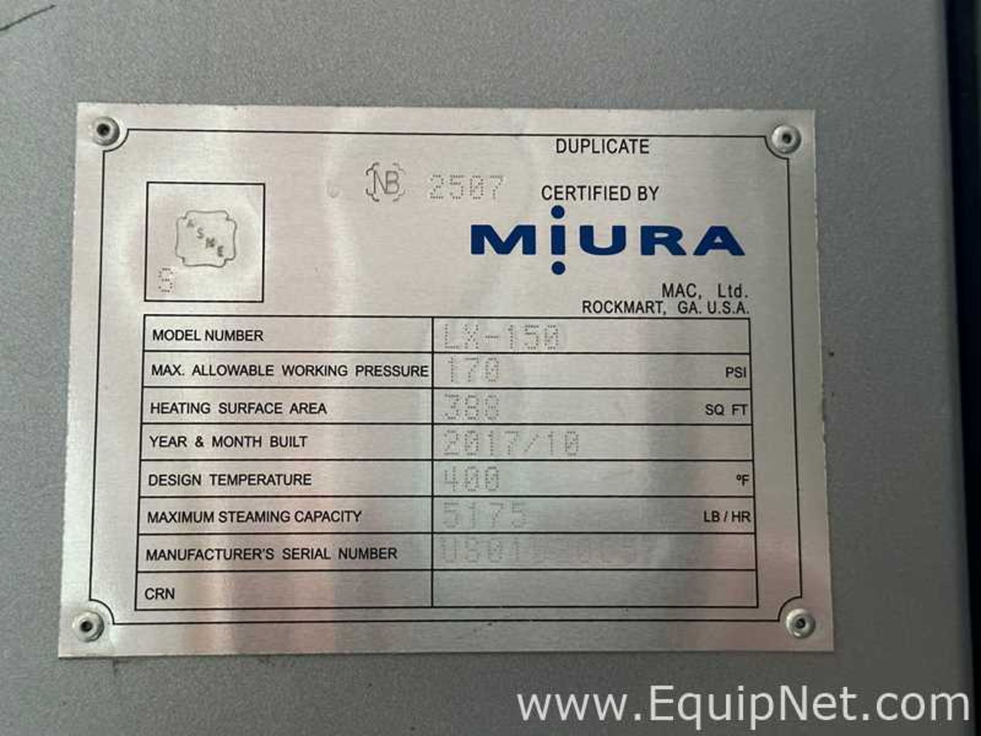 Miura Mac, LTD. LX-150 SGN-07 Gas Fired Boiler - Image 4 of 6