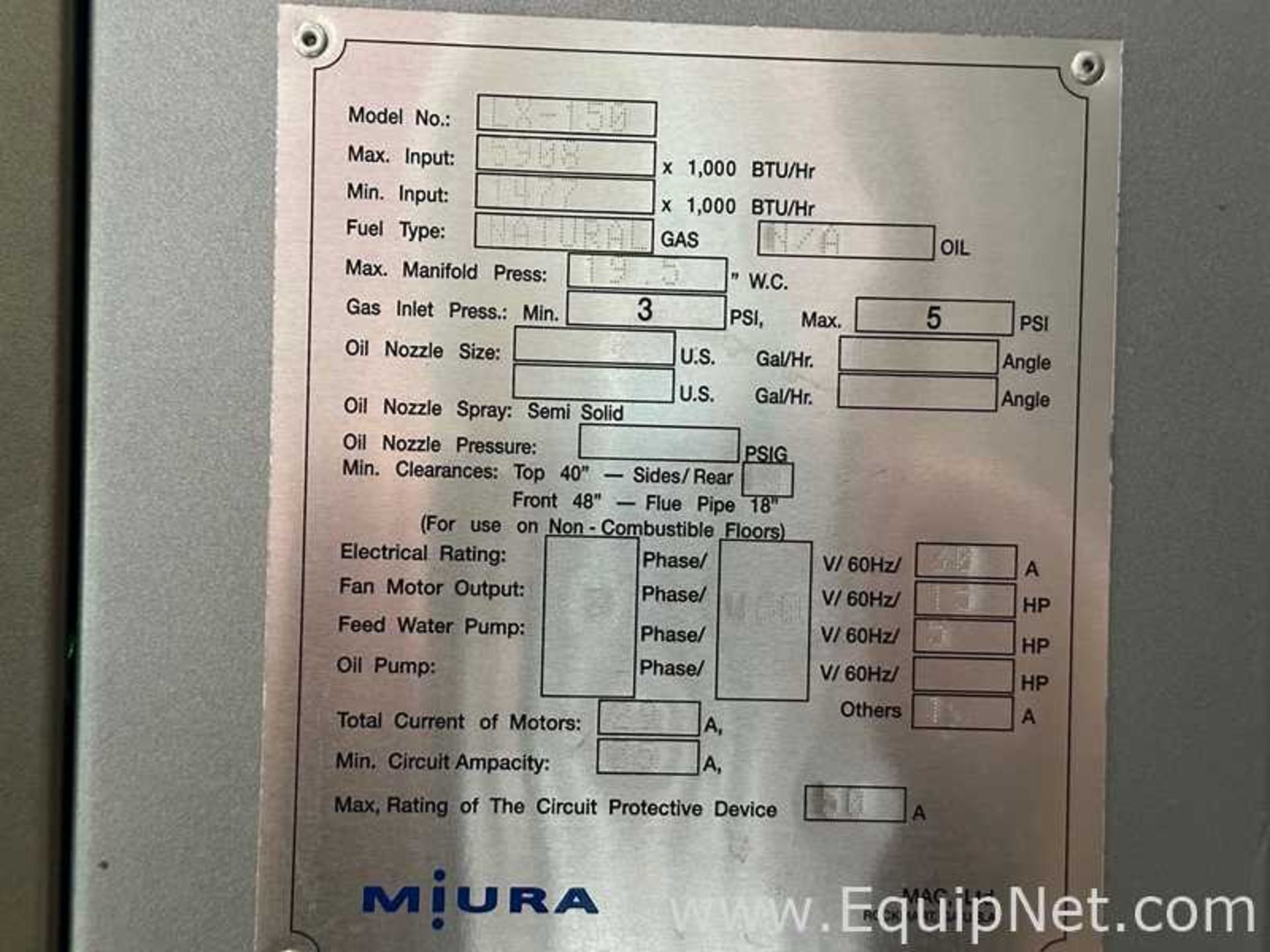 Miura Mac, LTD. LX-150 SGN-07 Gas Fired Boiler - Image 5 of 6