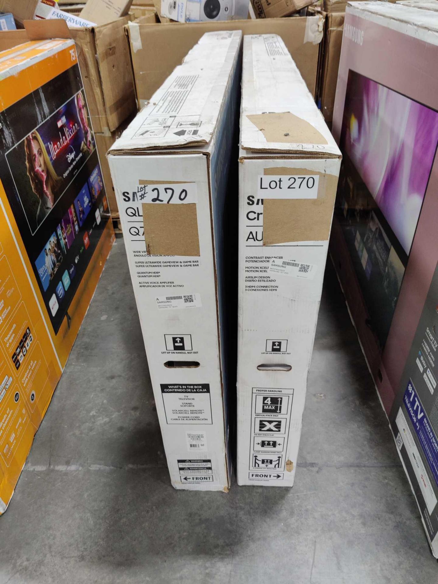 two Samsung 75-in TVs