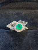 14k Yellow Gold Lady's Custom Made Diamond & Emerald Ring 2.0 gr TW