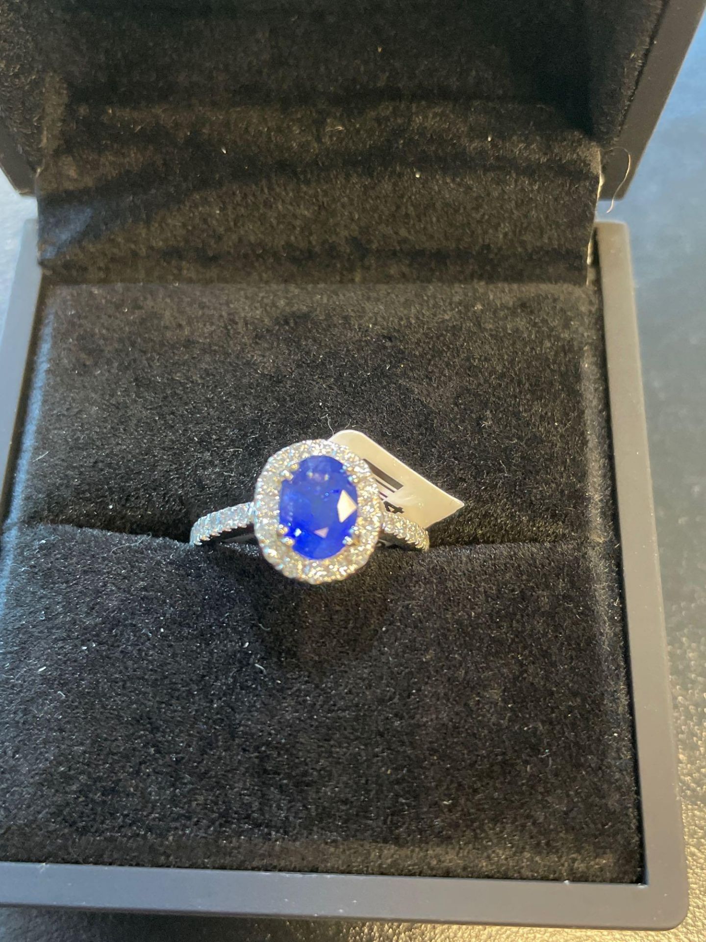 Platinum Lady's Custom Made Diamond & Blue Sapphire Ring 5.10 gr TW