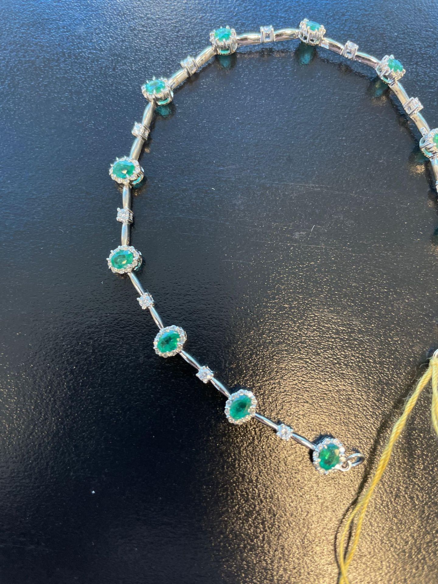 14k White gold Lady's Custom Made Diamond & Emerald Bracelet - Image 2 of 5