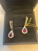 18K Yellow Gold Ruby & Diamond Earrings