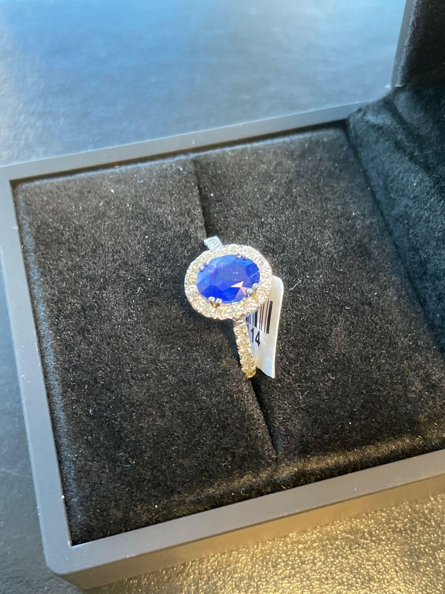 Platinum Lady's Custom Made Diamond & Blue Sapphire Ring 5.10 gr TW - Image 2 of 6