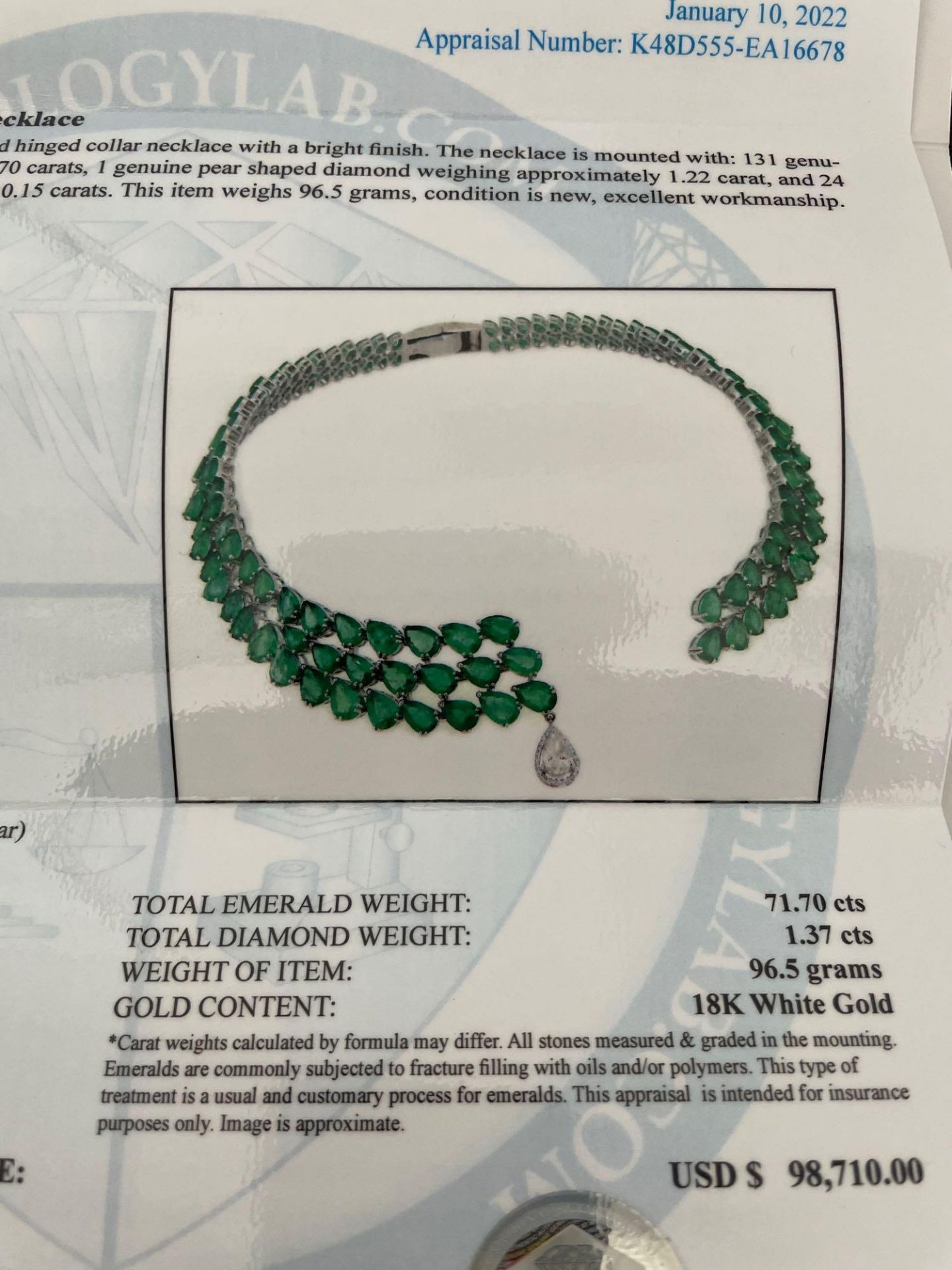 Emerald & Diamond Necklace 18kt 71.70ct Emerald/ 1.37 Diamond - Image 5 of 6