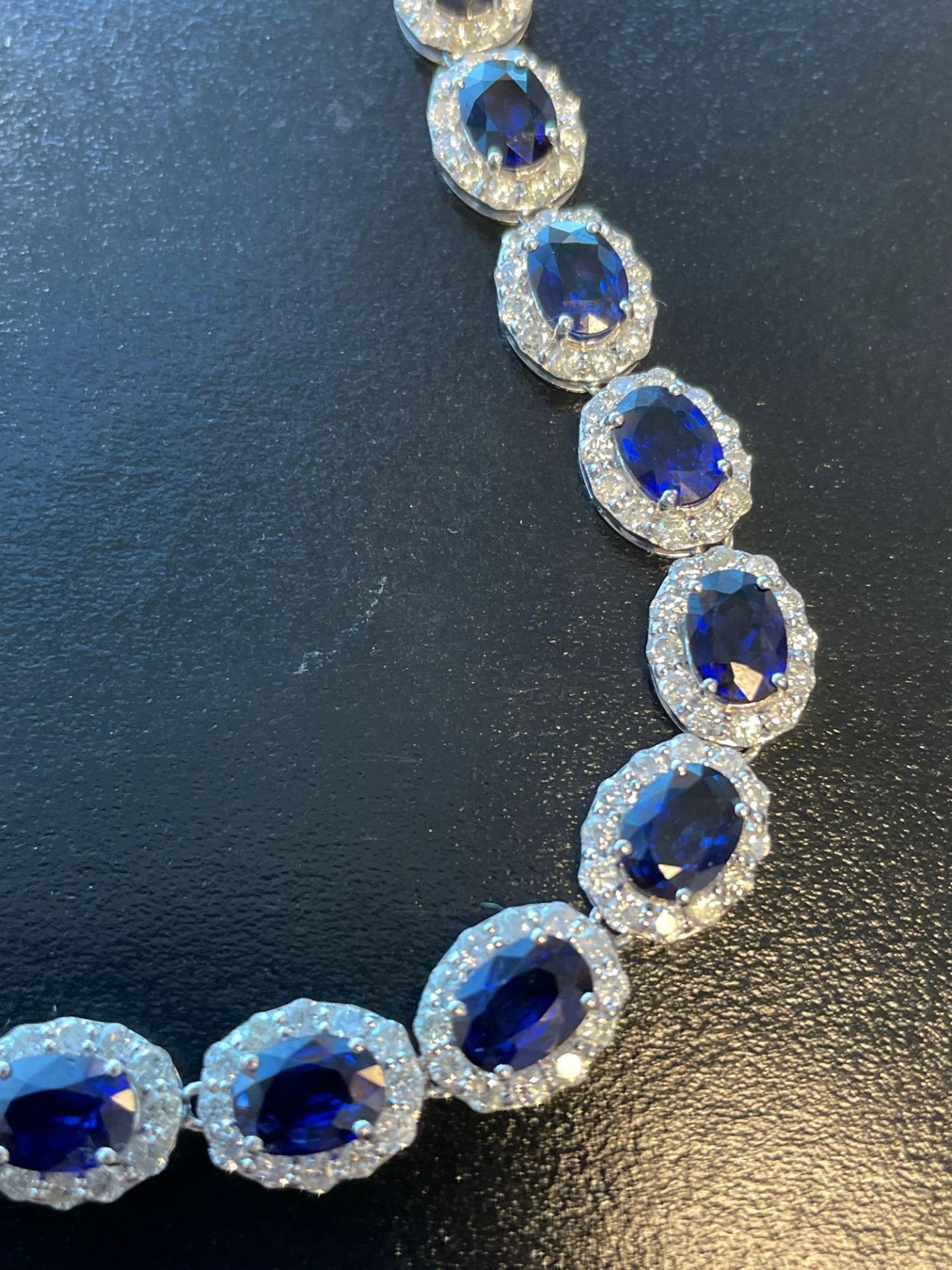 14kt White Gold ladies cast & assembled Blue Sapphire Diamond Necklace - Image 2 of 5