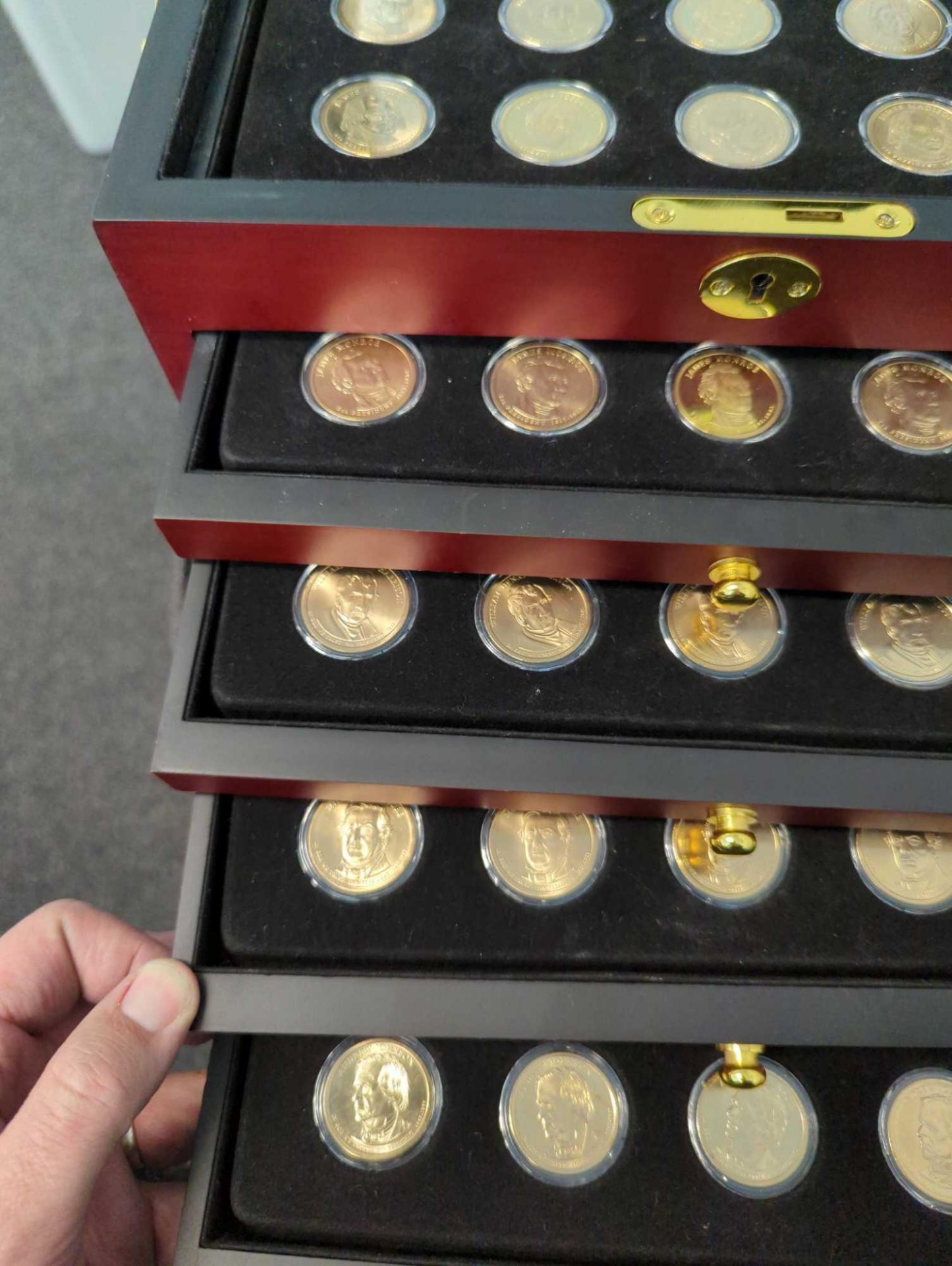 100 Presidential Boxed Golden Dollar Type Set w/ Wood Display Box - Image 16 of 18