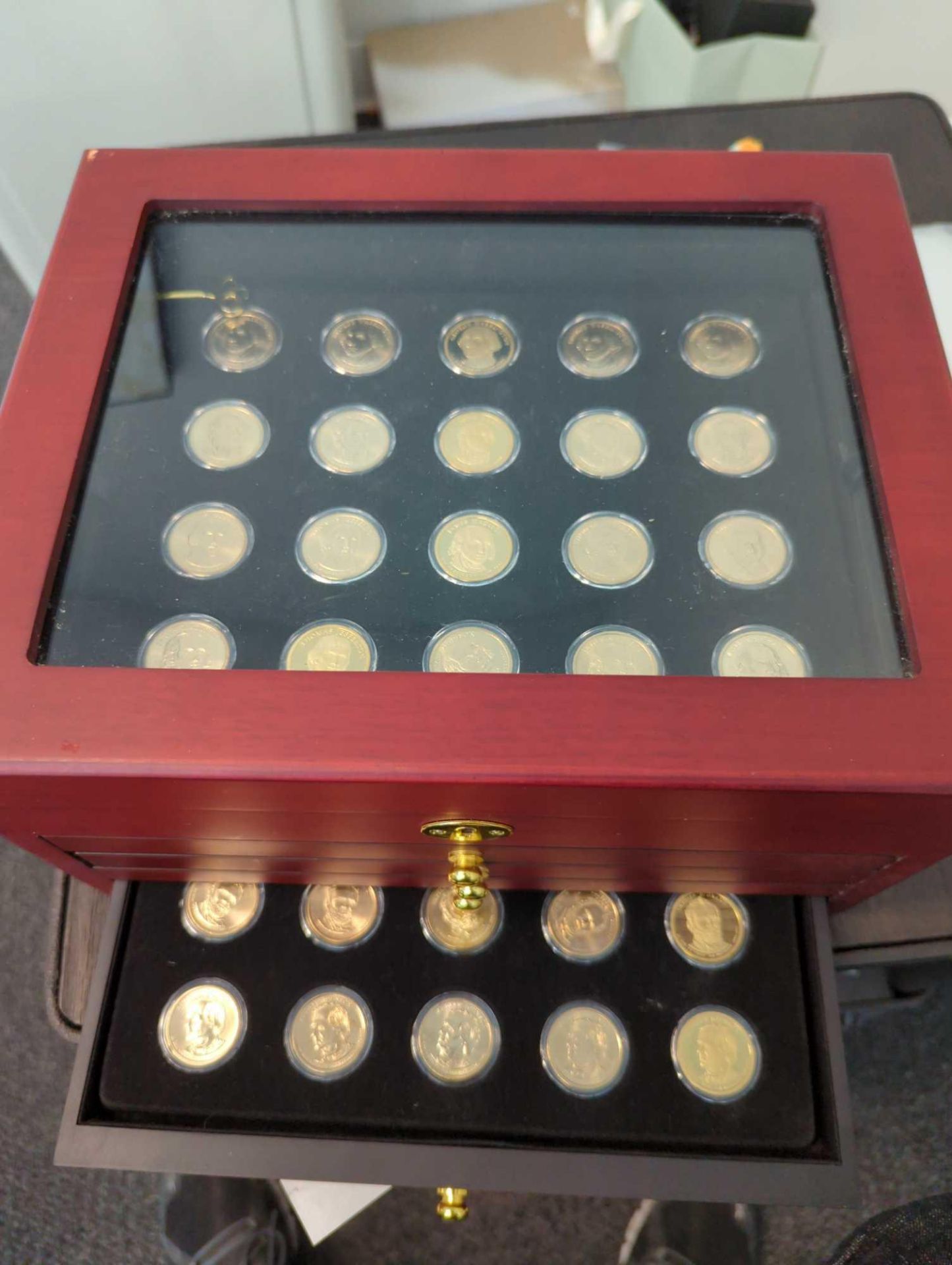 100 Presidential Boxed Golden Dollar Type Set w/ Wood Display Box - Image 2 of 18