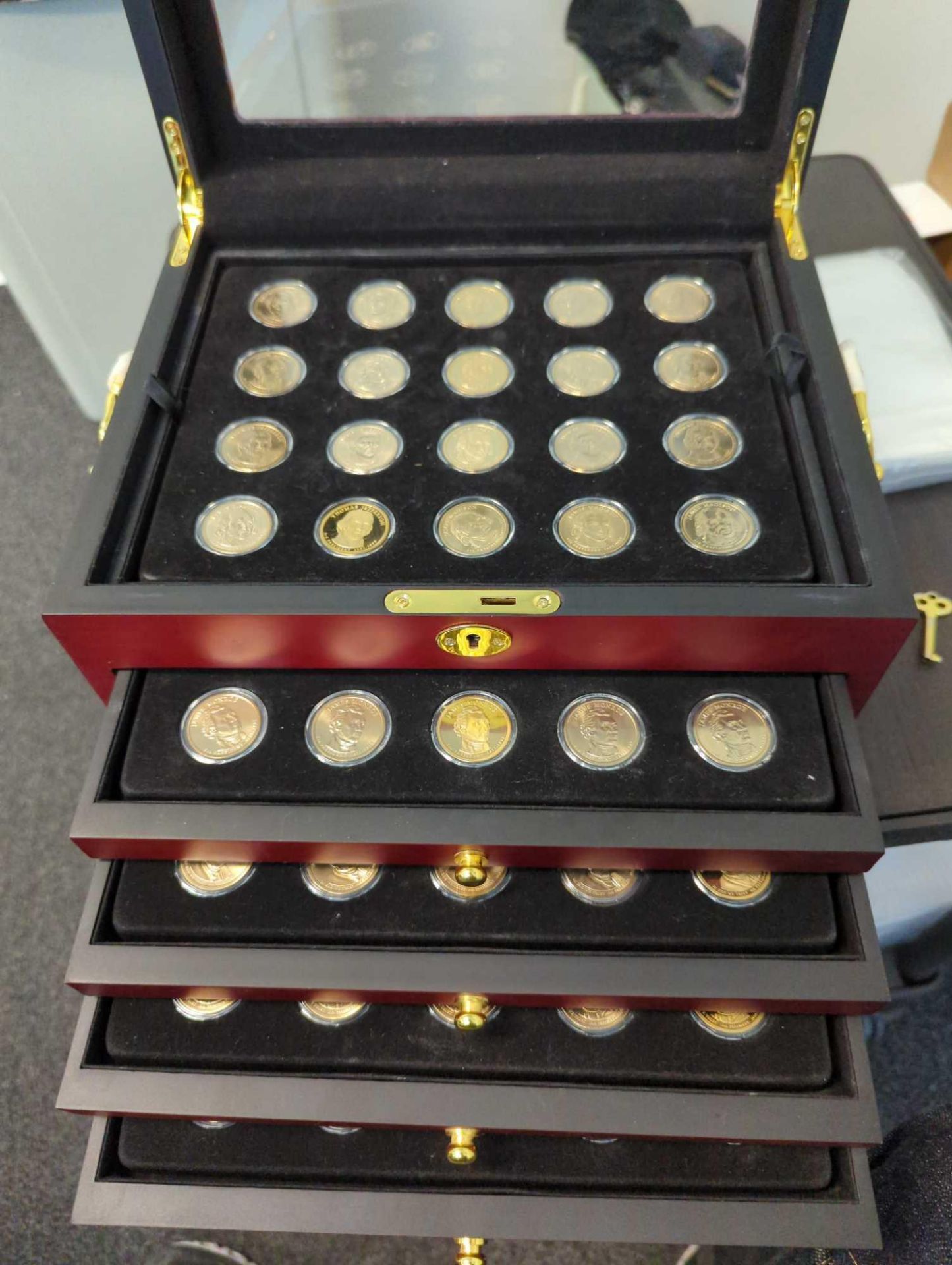 100 Presidential Boxed Golden Dollar Type Set w/ Wood Display Box - Image 12 of 18