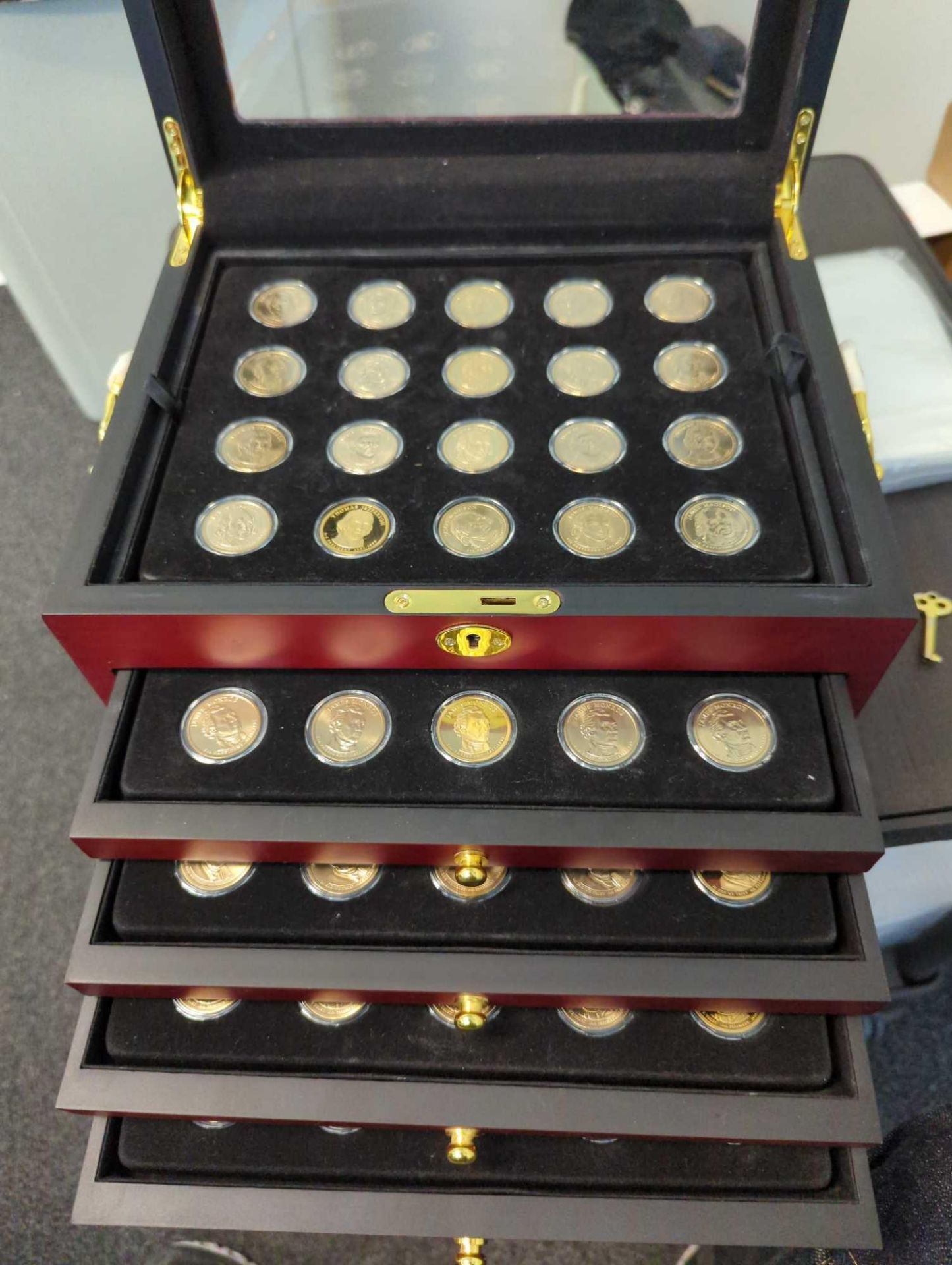 100 Presidential Boxed Golden Dollar Type Set w/ Wood Display Box - Image 11 of 18