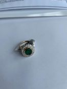 18k Yellow Gold Lady's Diamond and Emerald Ring 6.50 gr TW