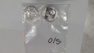 2 misc silver coins- 50 gram silver by monarch and 30 gram panda
