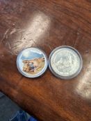 Lionees Colored 1/2 silver coin and vintage harrrahs silver coin