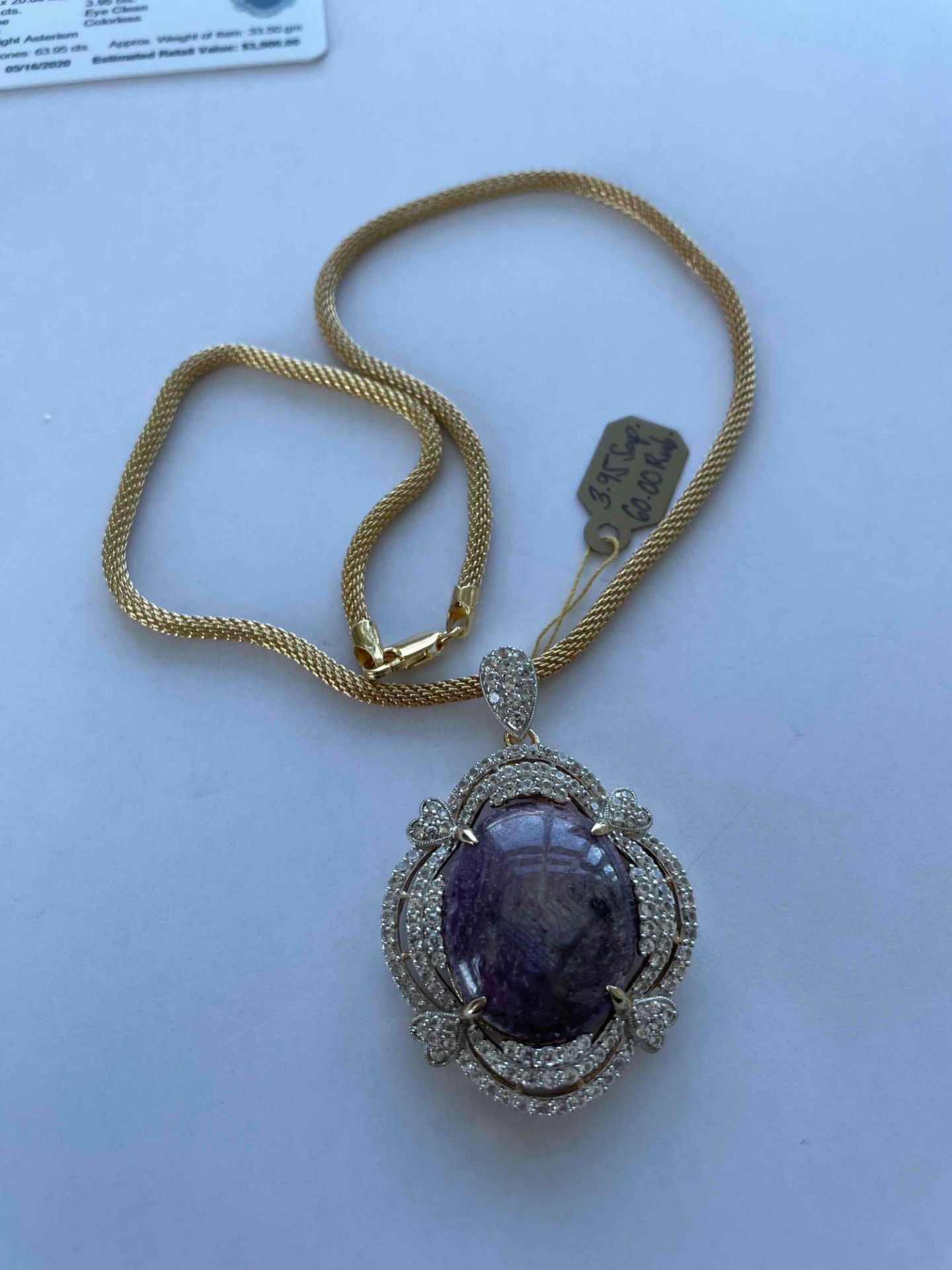 Silver Ruby & White Sapphire Pendant w/ Yellow Gold Overlay- Ruby 60 cts/ Sapphires 3.95 cts - Image 2 of 5