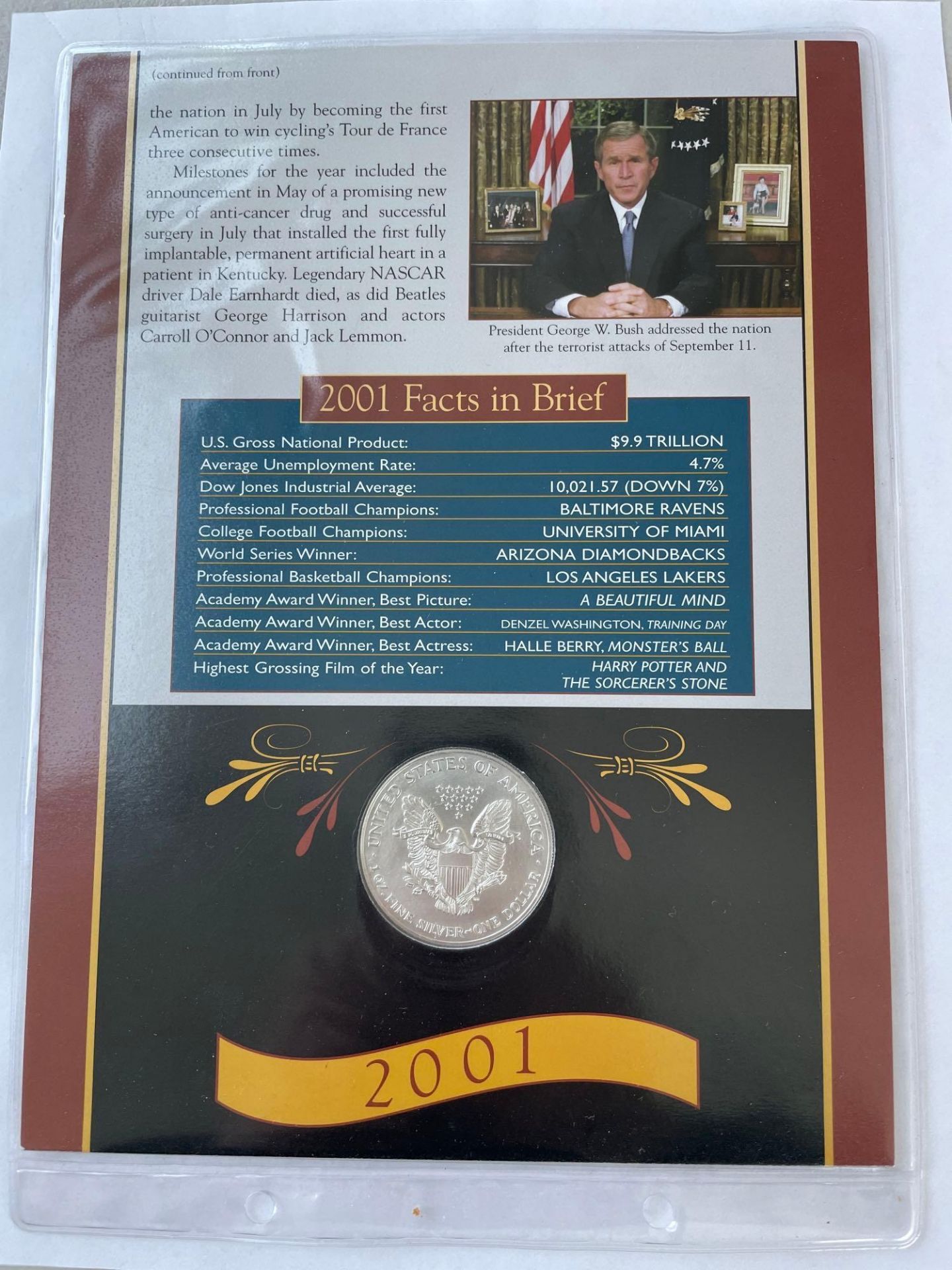 2001 Silver Eagle with Commerative Sleeve - Image 3 of 4