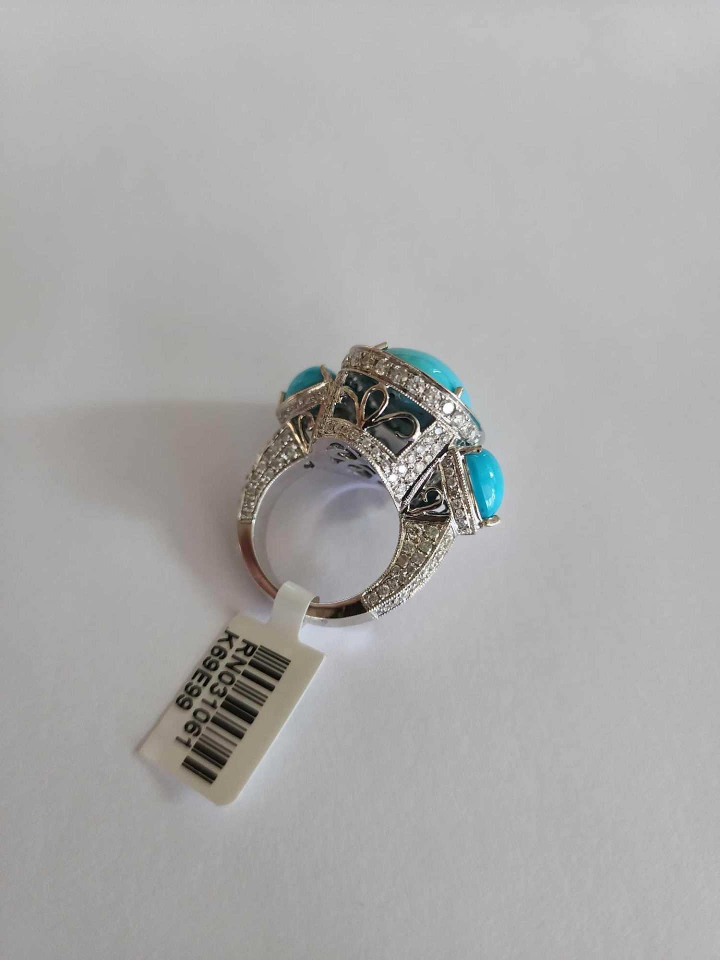 White Gold Turquoise and Diamond Ring - Image 5 of 8