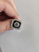 18KT White Gold Ladies Diamond and Blue Sapphire Ring
