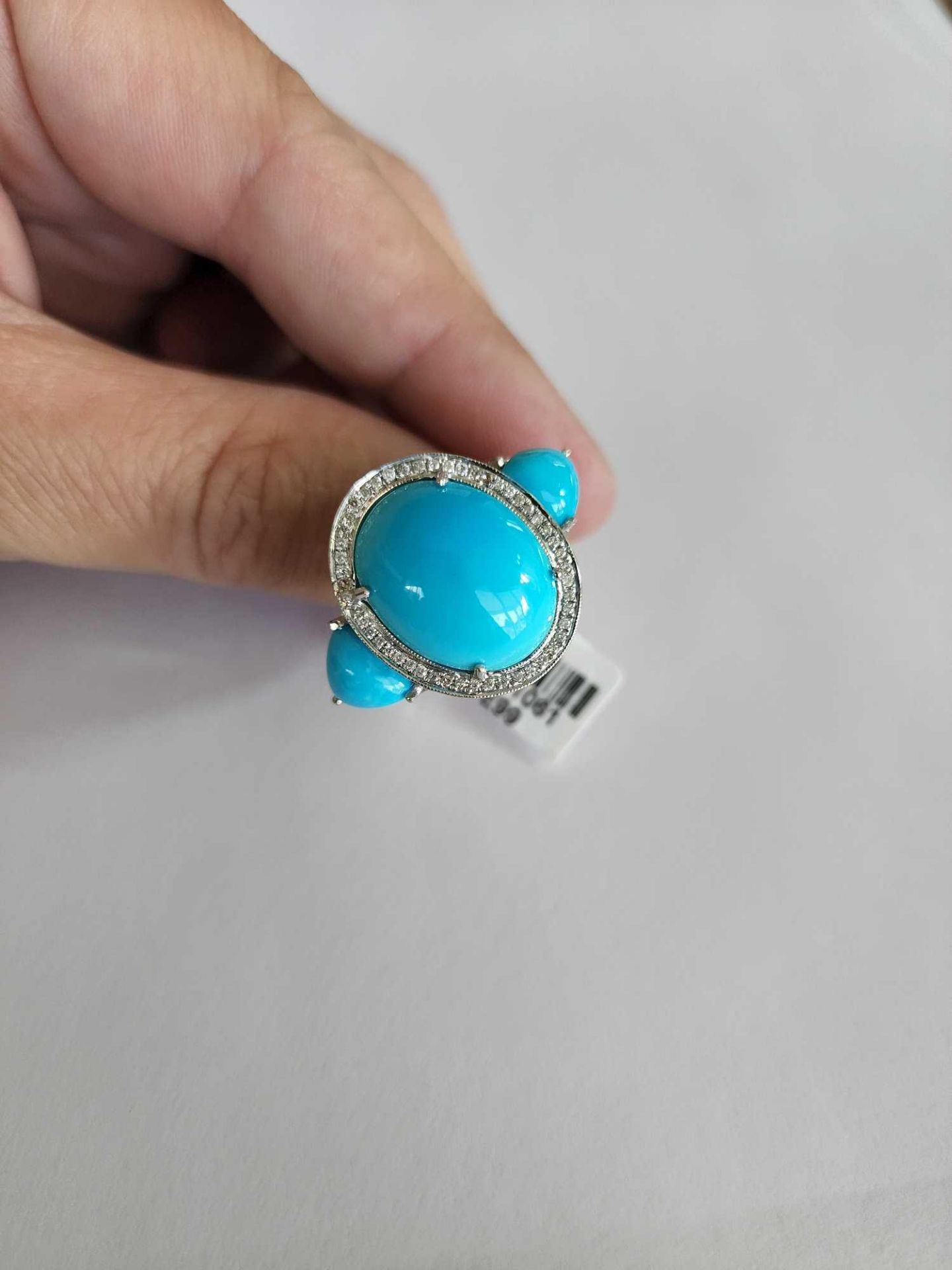 White Gold Turquoise and Diamond Ring - Image 3 of 8