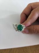 18KT White Gold Diamond and Emerald Ring