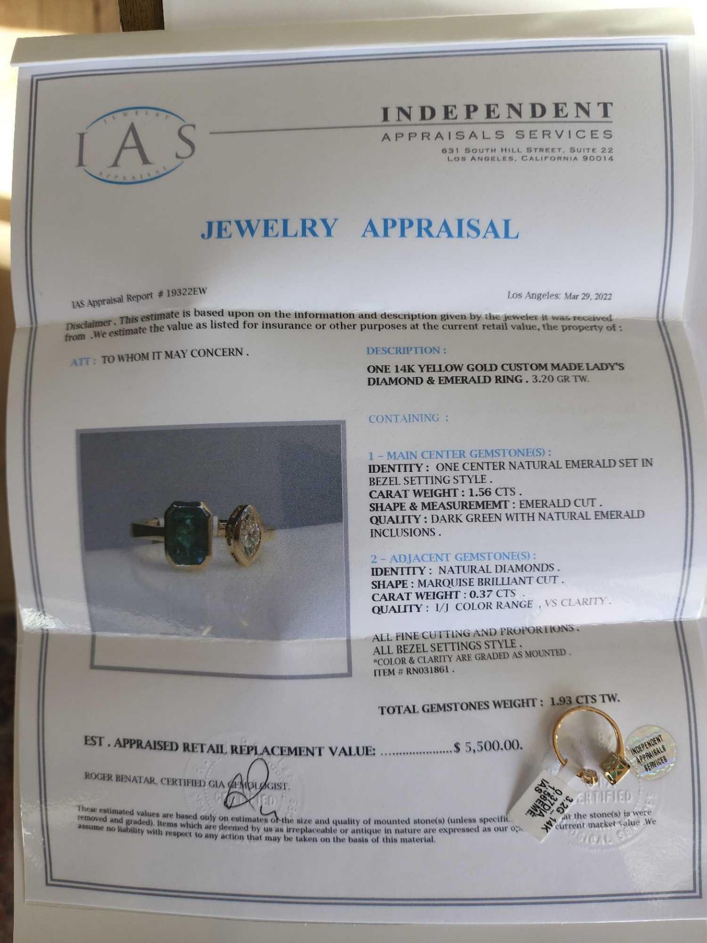 14KT Yellow Gold Diamond and Emerald Ring - Image 4 of 5
