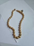 Lady's Cultured Golden South Sea Pearl Necklace 14kt Yellow Gold Ball Clasp