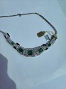 18K White Gold Emerald & Diamond Necklace Weight: 43.88 grams Emeralds 12.26 cts/ Diamonds 10.04 cts