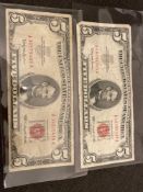 Two red seal $5 dollar bills 1963