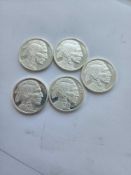 5 1 oz Buffalo Style Silver Coins