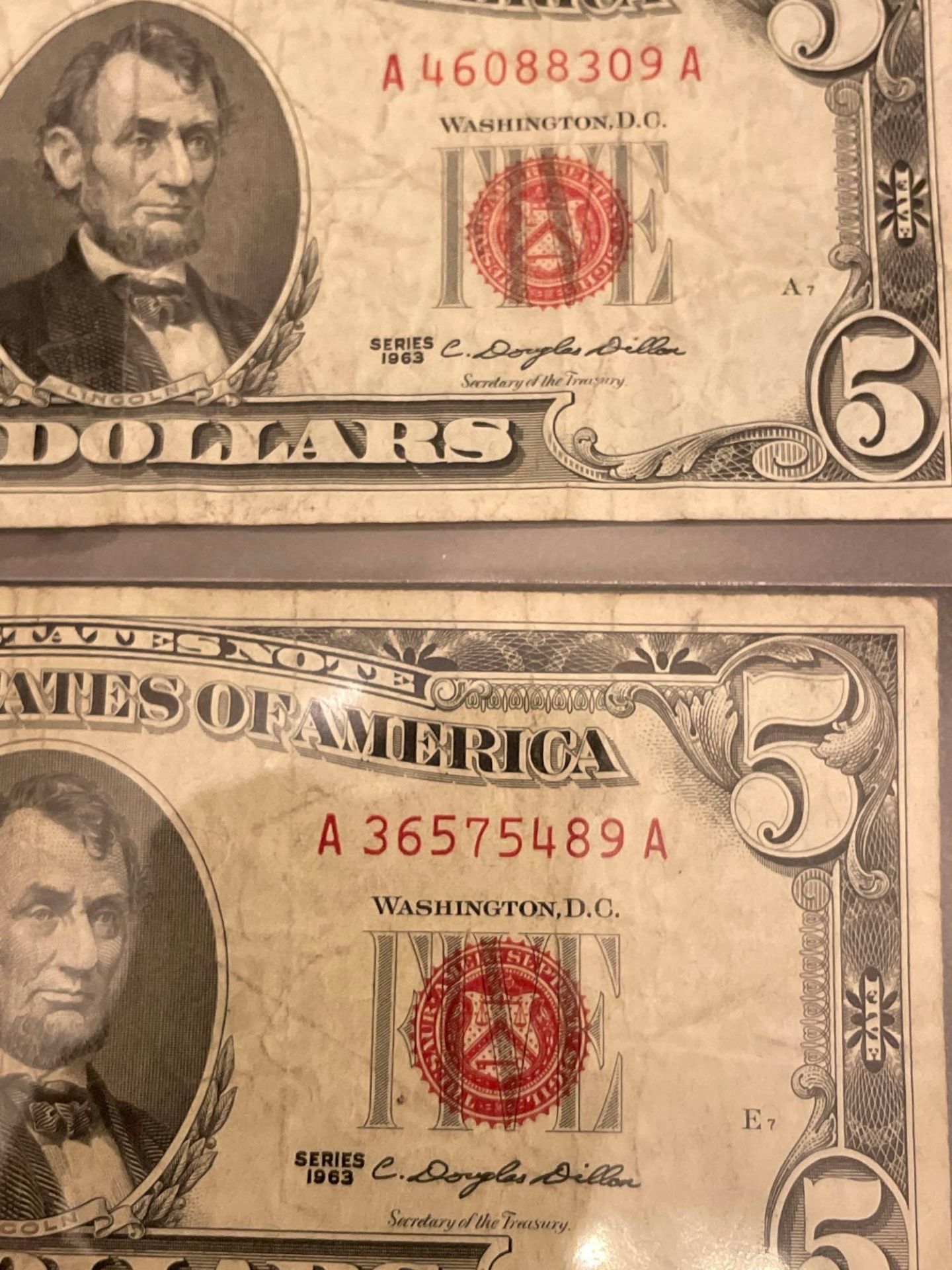 Two red seal $5 dollar bills 1963 - Image 2 of 3