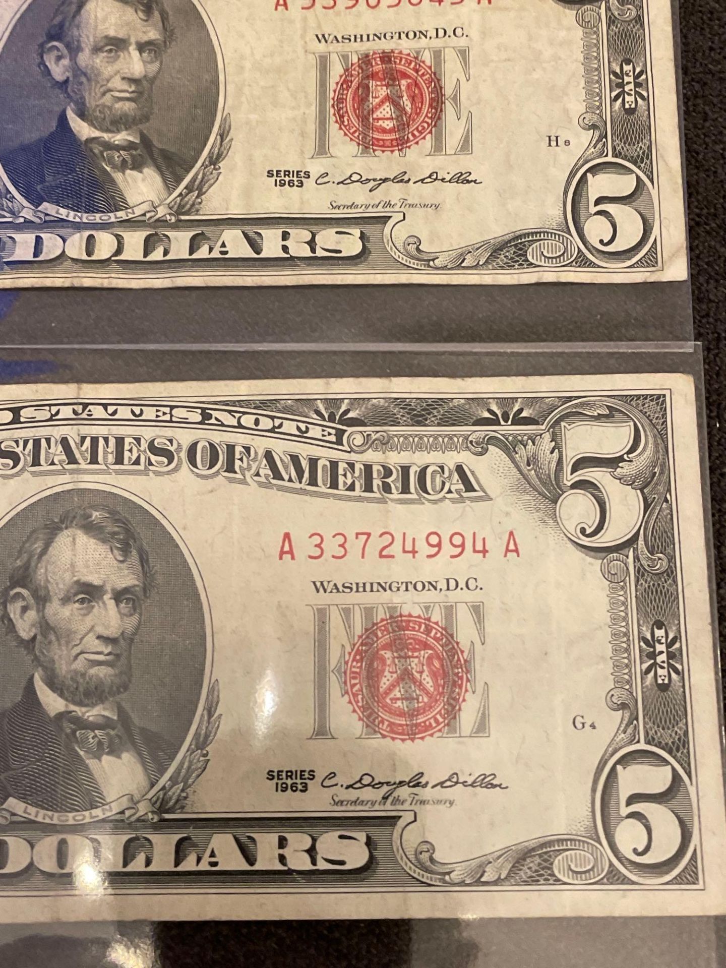 Two red seal $5 dollar bills 1963 - Image 2 of 3