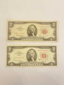 Two $2 Red seal Bills (1963)