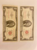 Two $2 Red seal Bills (1953)