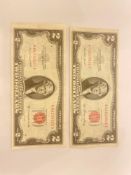 Two $2 Red seal Bills (1953)