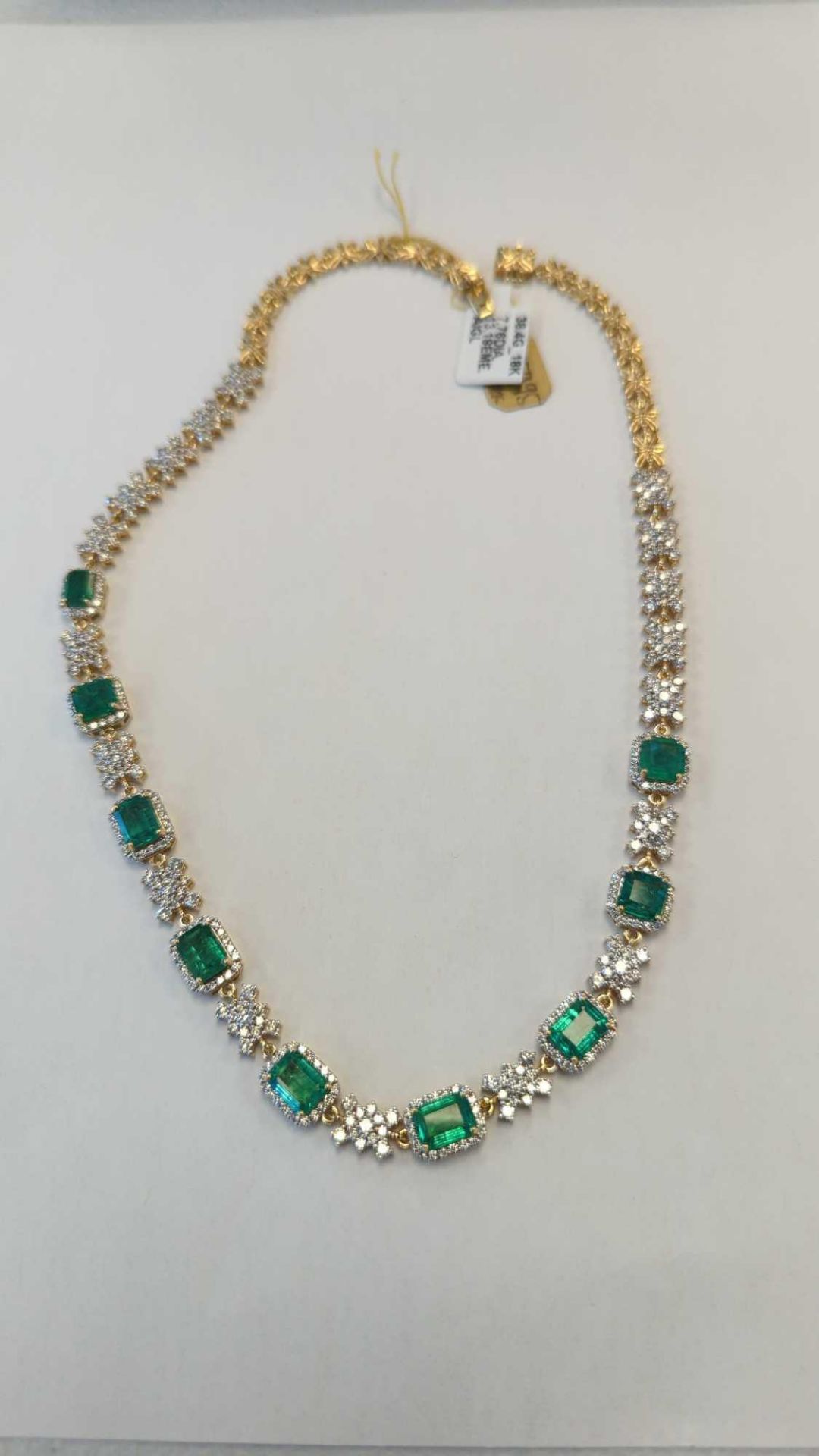 18K Gold Emerald & Diamond Necklace Oscar Friedman designer Necklace, 9 Emeralds 13.19 cts/ 406 roun - Image 5 of 8