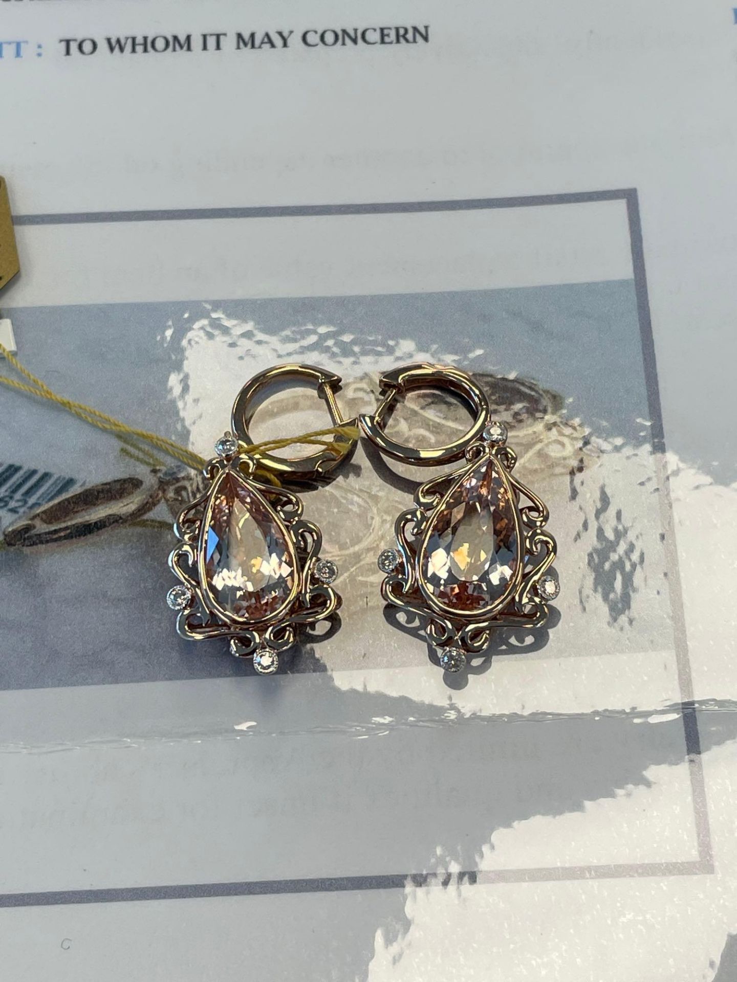 14K Rose Gold Custom Lady's Diamond & Morganite Pair of Earrings 12.90 Gr tw - Image 7 of 7