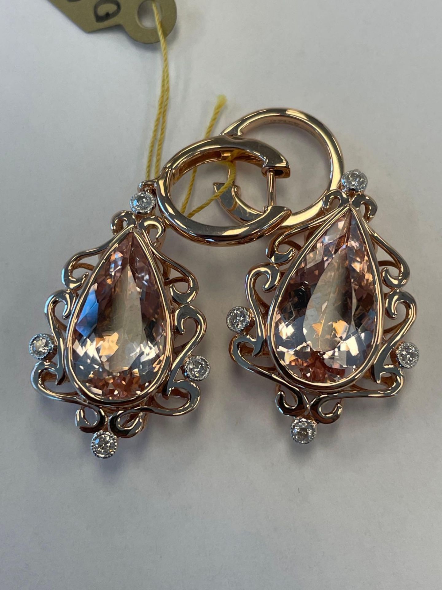 14K Rose Gold Custom Lady's Diamond & Morganite Pair of Earrings 12.90 Gr tw - Image 3 of 7