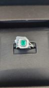14Kt White Gold Ladies Emerald & Diamond Ring