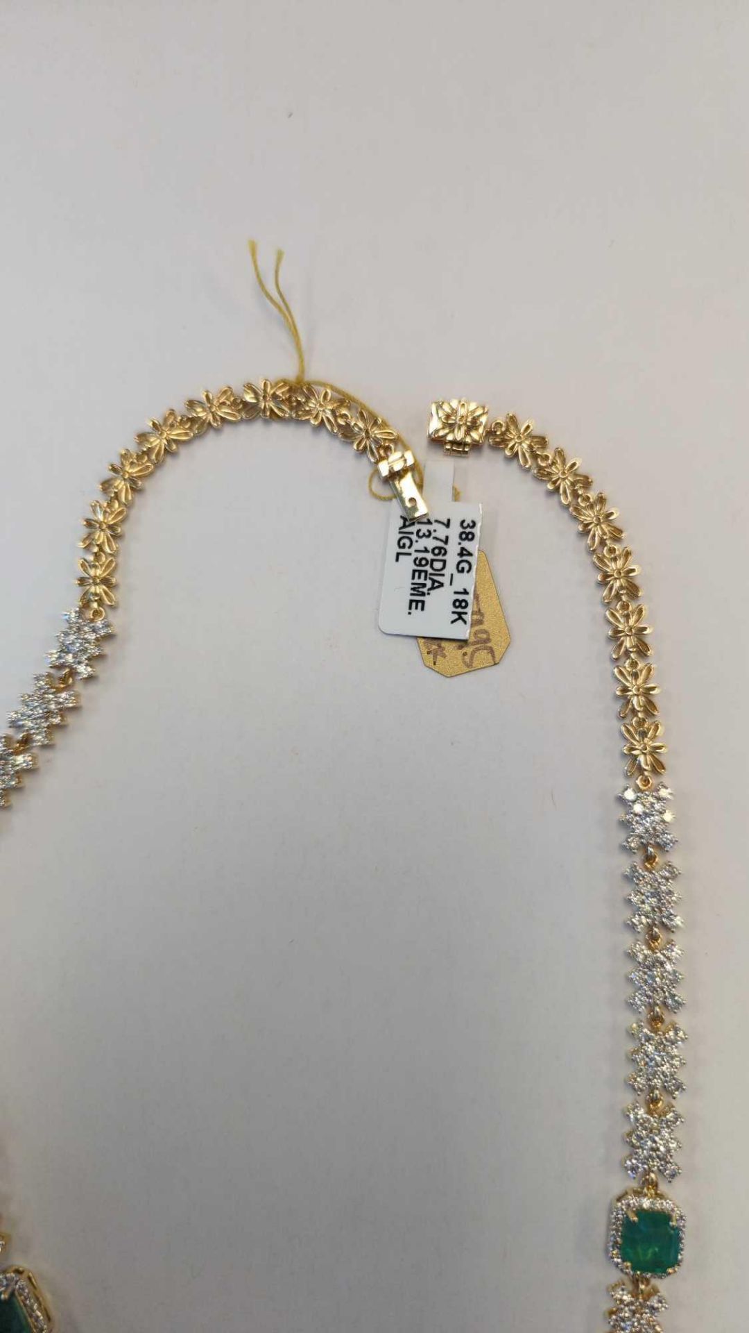18K Gold Emerald & Diamond Necklace Oscar Friedman designer Necklace, 9 Emeralds 13.19 cts/ 406 roun - Image 7 of 8