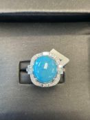 14KT White Gold Custom made Lady's Diamond & Turquoise Ring