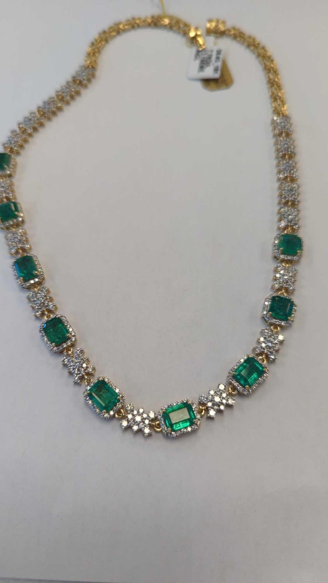 18K Gold Emerald & Diamond Necklace Oscar Friedman designer Necklace, 9 Emeralds 13.19 cts/ 406 roun - Image 6 of 8