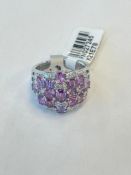 18K White gold Luxury Designer Ring Signed Orianne, 15 natural non-heated pink sapphires and 22 natu