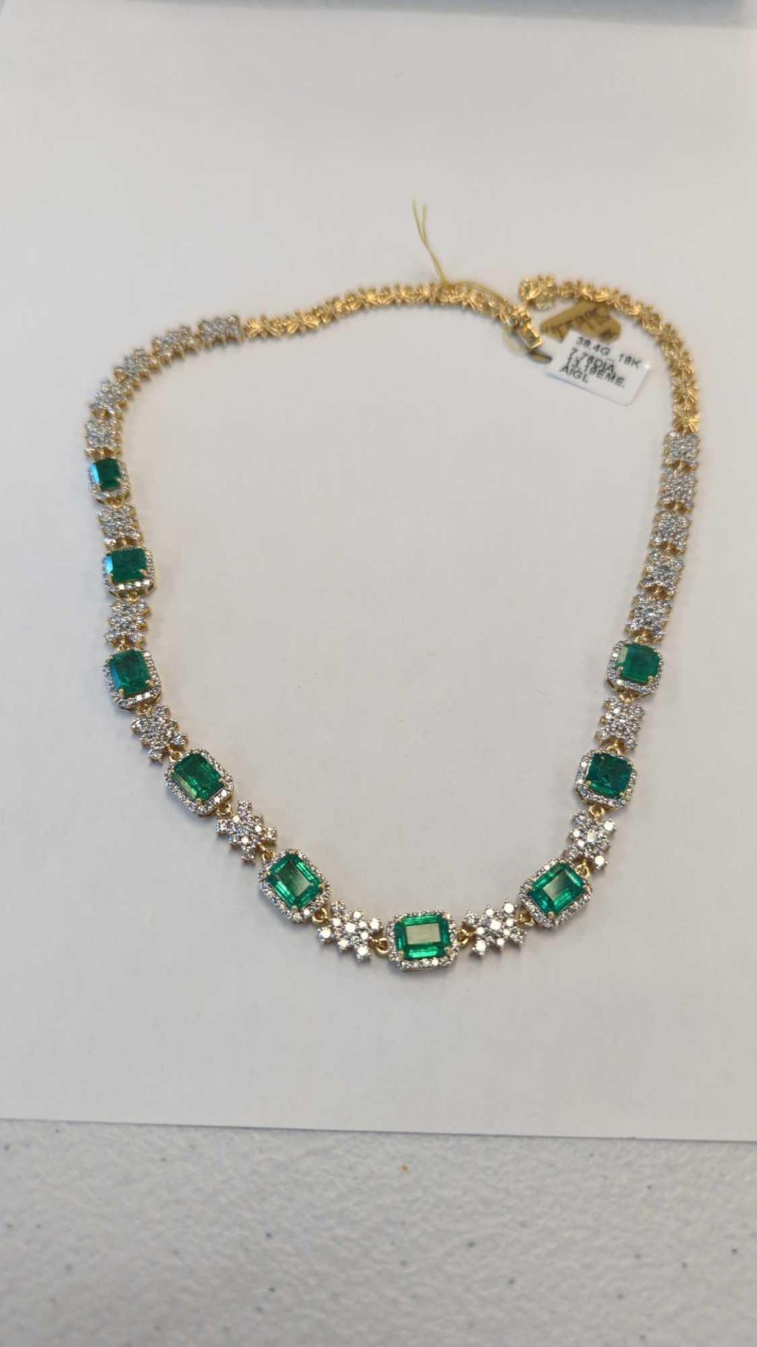18K Gold Emerald & Diamond Necklace Oscar Friedman designer Necklace, 9 Emeralds 13.19 cts/ 406 roun - Image 4 of 8