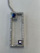 18kt white gold ladies cast & assembled sapphire & diamond pendant w/chain