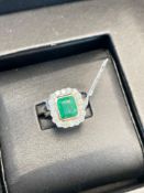 Lady's Emerald & Diamond Ring 18KT Yellow Gold Mounting, Stamped Oscar Friedman