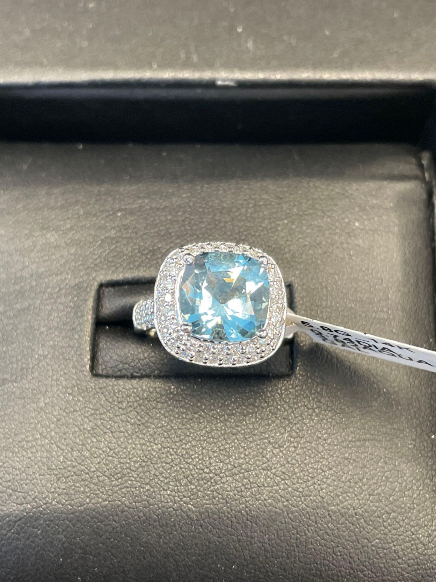 Lady's Aquamarine & Diamond Ring 14kt White Gold Mounting