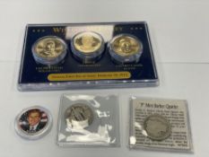 William McKinley Presidential $1 coin set / Liberty Quarter / Bush Texas Quarter / P Mint Barber Qua