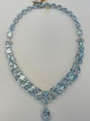 Oscar Friedman 14K White Gold Aquamarine & Diamond Necklace
