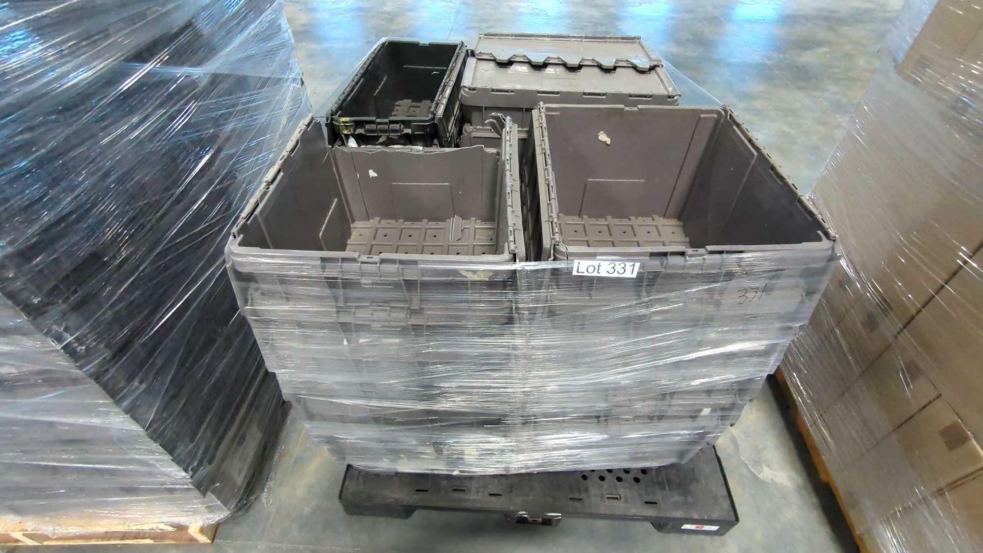 gray plastic bins