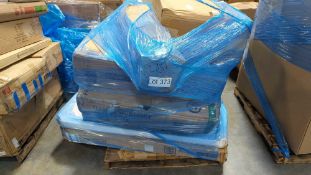 pallet of l-shaped desk chairs counter table and more